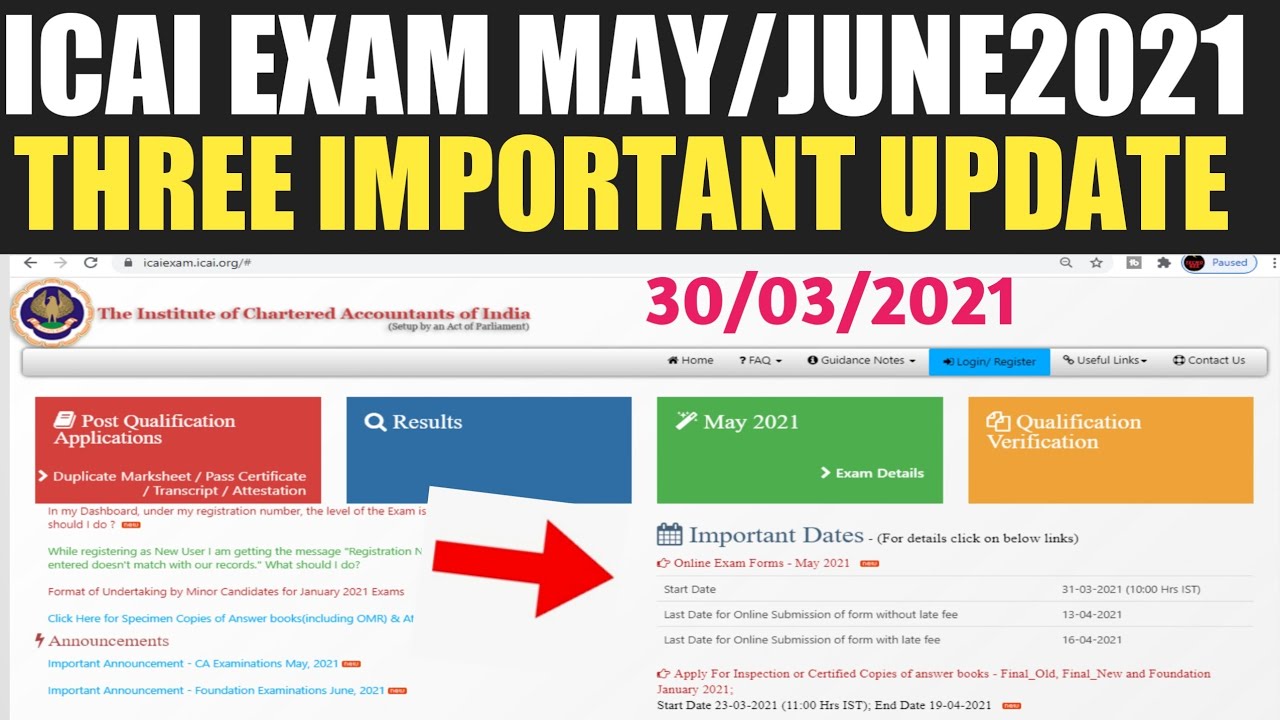 ICAI EXAM MAY 2021 | Three Important Update | 30/03/2021