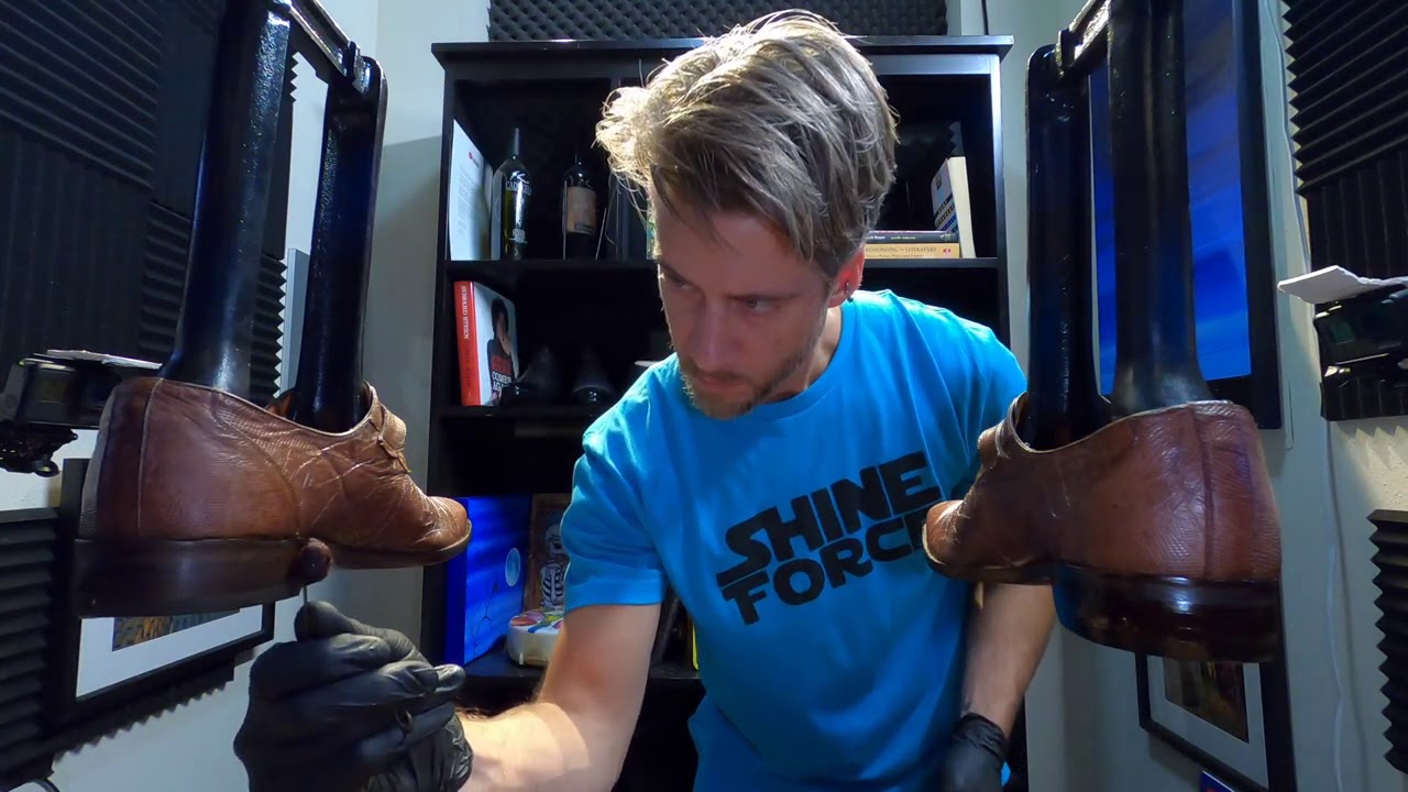 Mic Cleaning and Paint Removal on Mezlan Exotic Skins | ORIGINAL SHOE SHINE ASMR #TeamShineForce