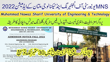 MNS University of Engineering & Technology Multan Admissions 2022 :: Complete Details about MNS-UET