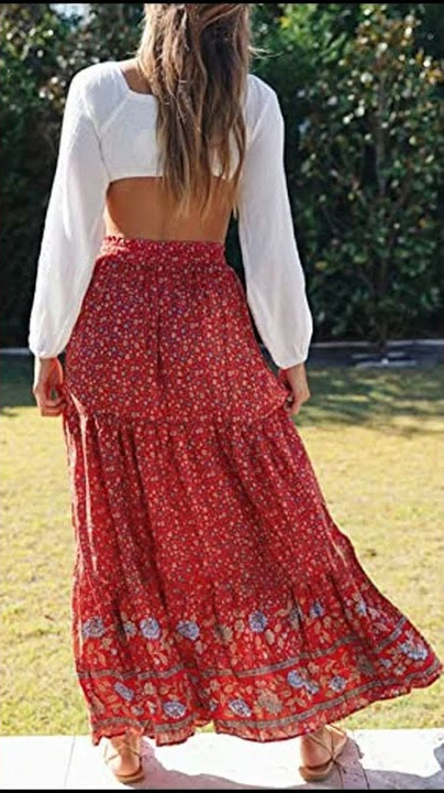 ZESICA Women's Summer Bohemian Floral Printed Maxi Skirt Showcase