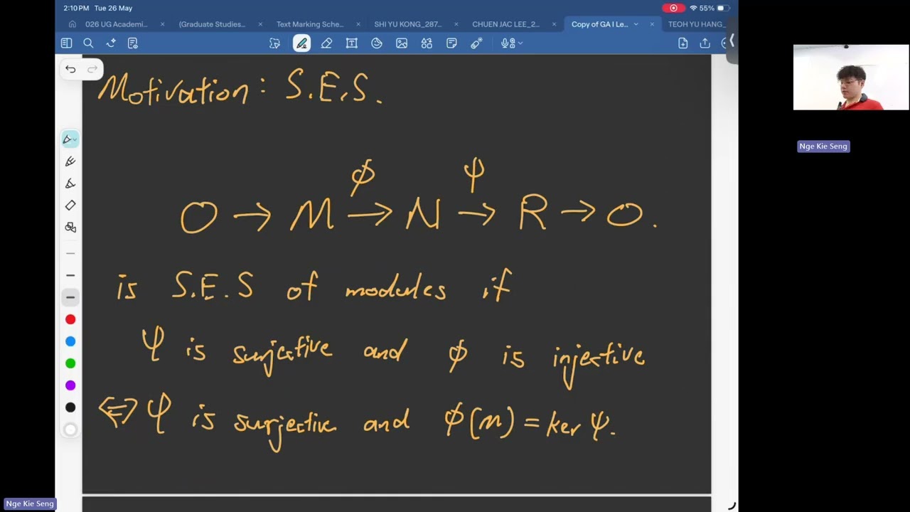 Chain Complexes of Modules | Graduate Algebra I Lecture 15 |  Nge Kie Seng 260522