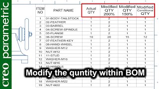 Modify the quantity in assembly drawing within the BOM table in Creo Parametric