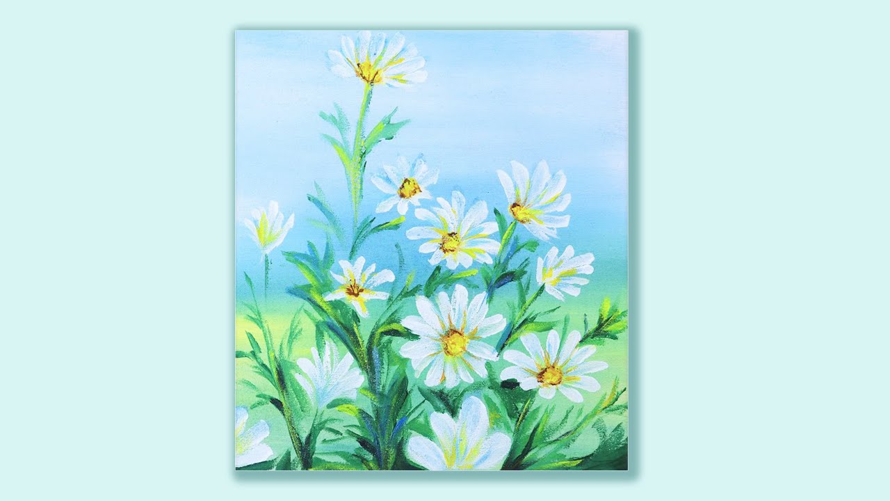 手繪丙烯風景畫 手繪風景教程 丙烯雛菊畫法 小清新雛菊 Acrylic Painting Youtube