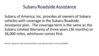 Subaru Roadside Assistance Overview (As of 2020)