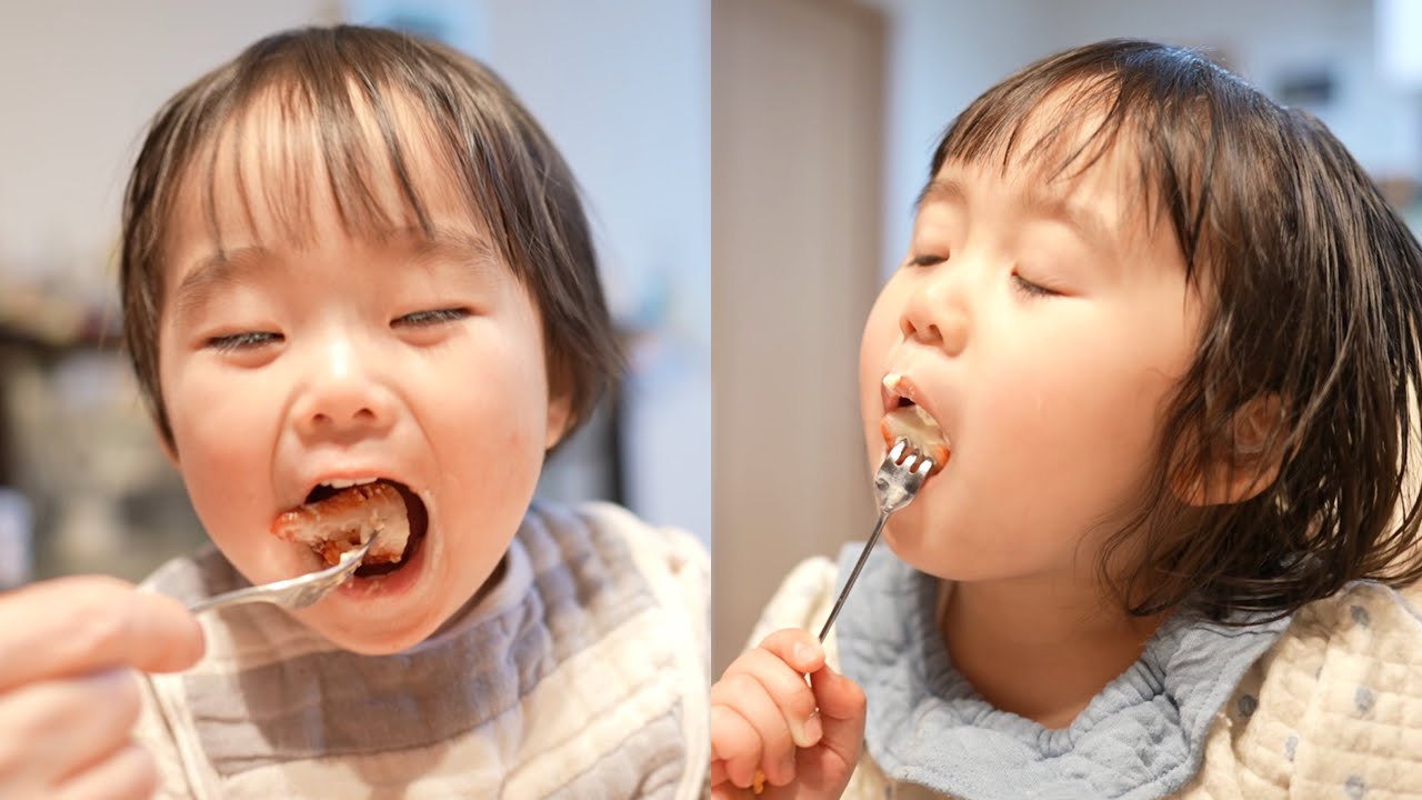 1歳と３歳が雛祭りケーキ食べる動画