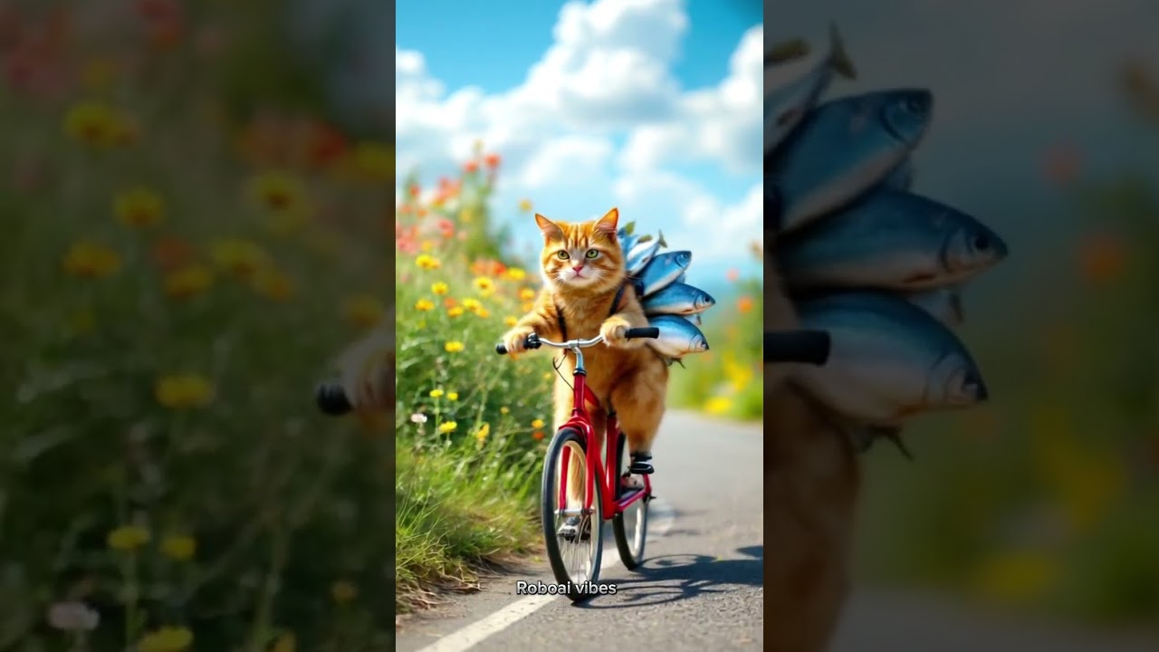 Cat is riding a bicycle 