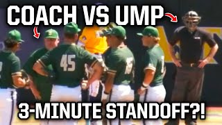 Umpire and coach have a three-minute standoff, a breakdown