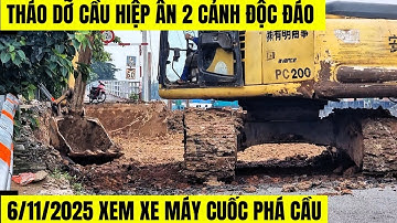 6 november 2025 Close-up van de sloop van de Hiep An 2-brug met graafmachine, project voor het op...