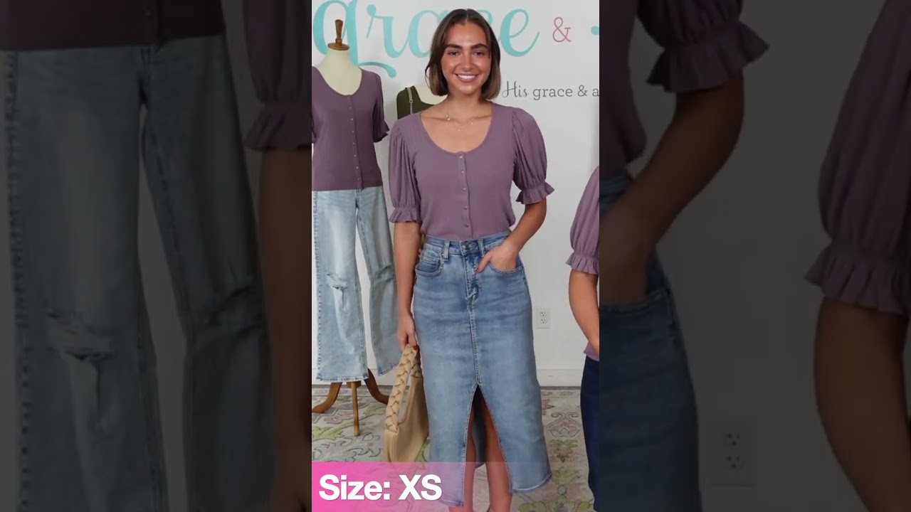 The Scoop Neck Puff Mystic Purple Sleeve Top! This top is as flattering as it is soft and stretchy !