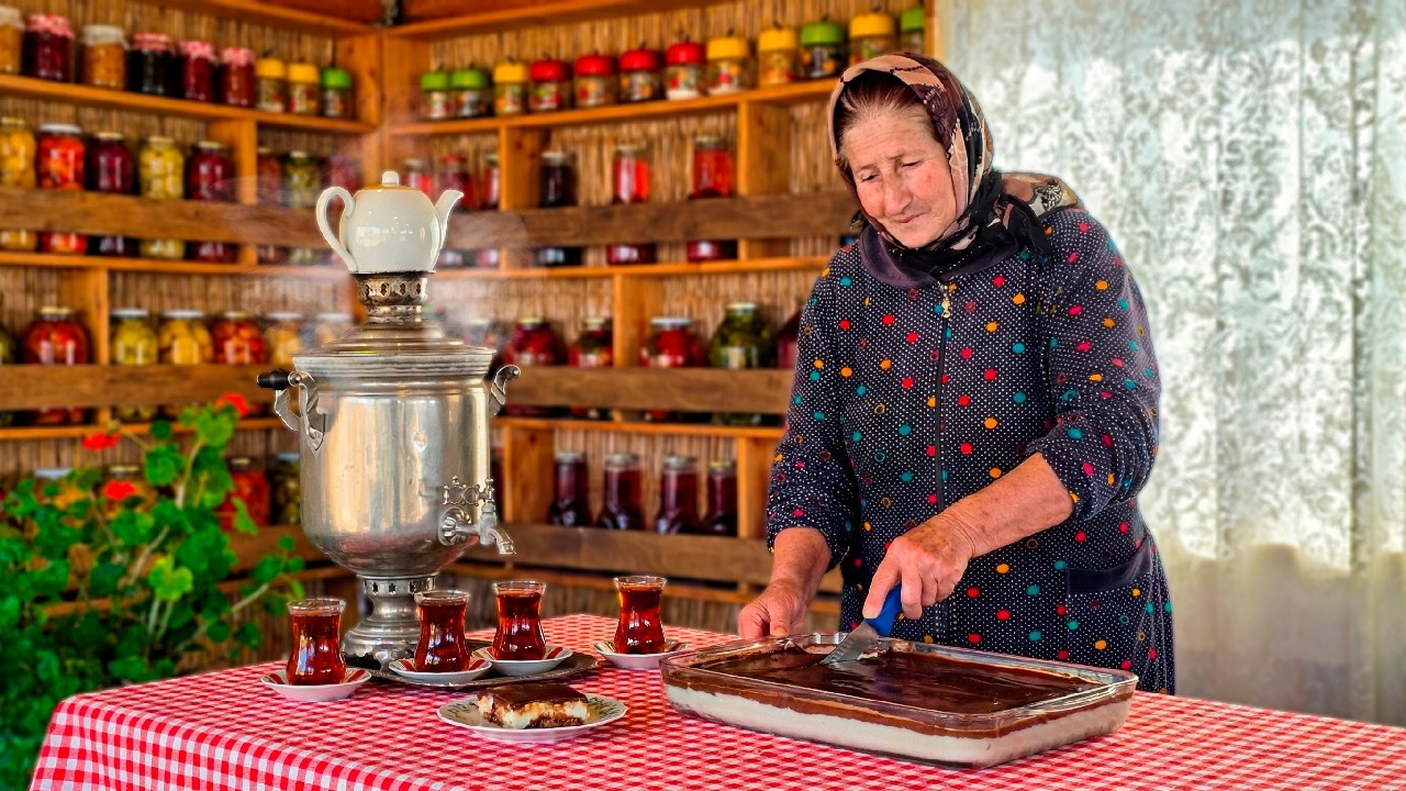 Azerbaijani Traditional Village Style Breakfast in the Caucasus Mountains