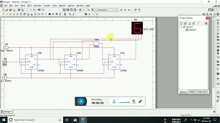3 bit synchronous counter using multisim