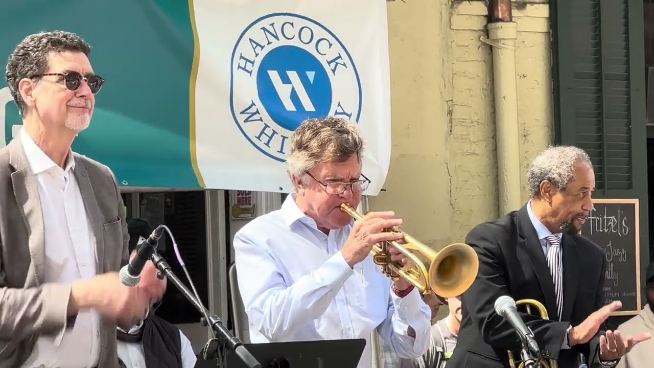 Clive Wilson's New Orleans Serenaders playing in Bourbon Street for the 2023 French Quarter Festival