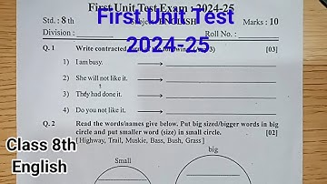 First Unit Test Class 8 English question paper