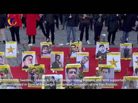 Stockholm, Sweden - October 8, 2022: MEK supporters demonstration, in support of the Iran Protests.