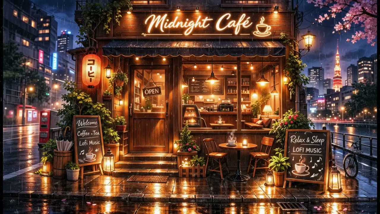 Rainy Tokyo Cafe ☕🌧️ Lofi Night Vibes for Sleep & Relax (1 Hour)