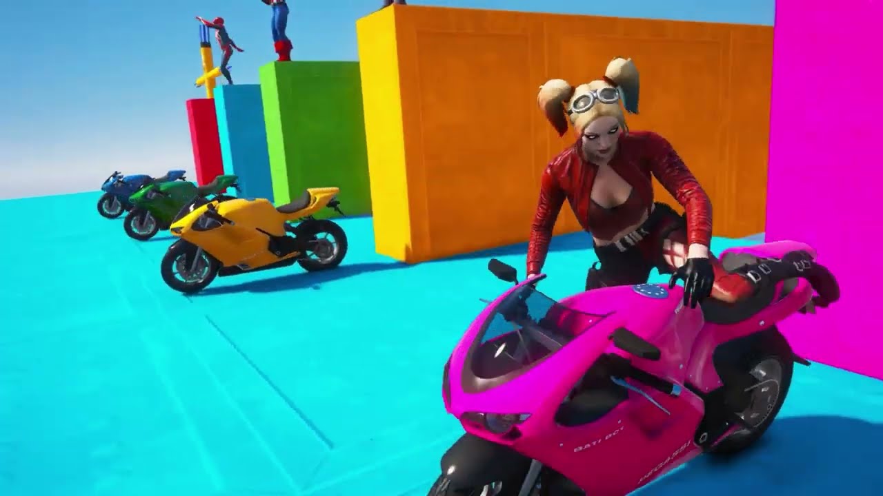 i will play gta 5 batman motorcycle stunts on impossible water roads i built connecting skyscrapers