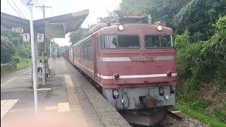 元富山機関区所属車　EF81 716号機　貨物列車　大神駅通過