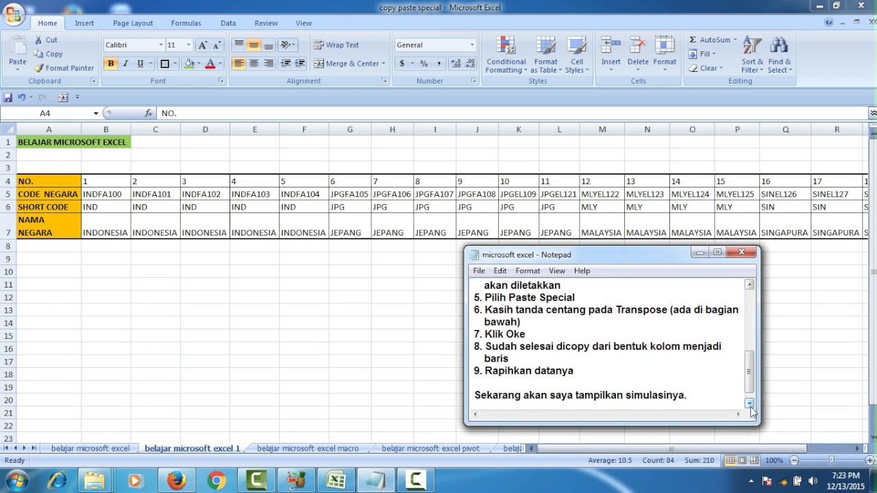 Belajar Microsoft Excel : Cara cepat copy data baris ...