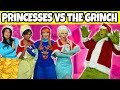 DISNEY PRINCESSES VS THE GRINCH. (Will the Grinch Steal Christmas from Elsa & Anna, Jasmine, Tiana?)