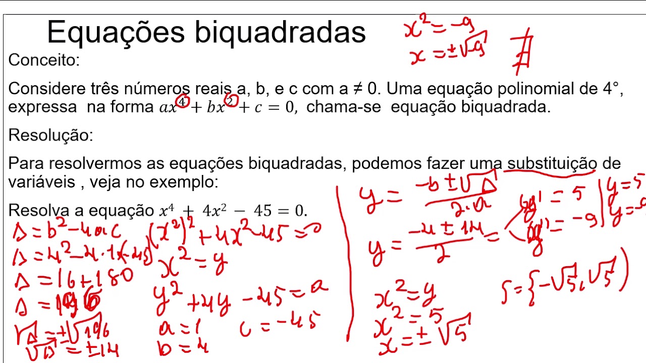 Equação biquadrada conceito e resolução - YouTube