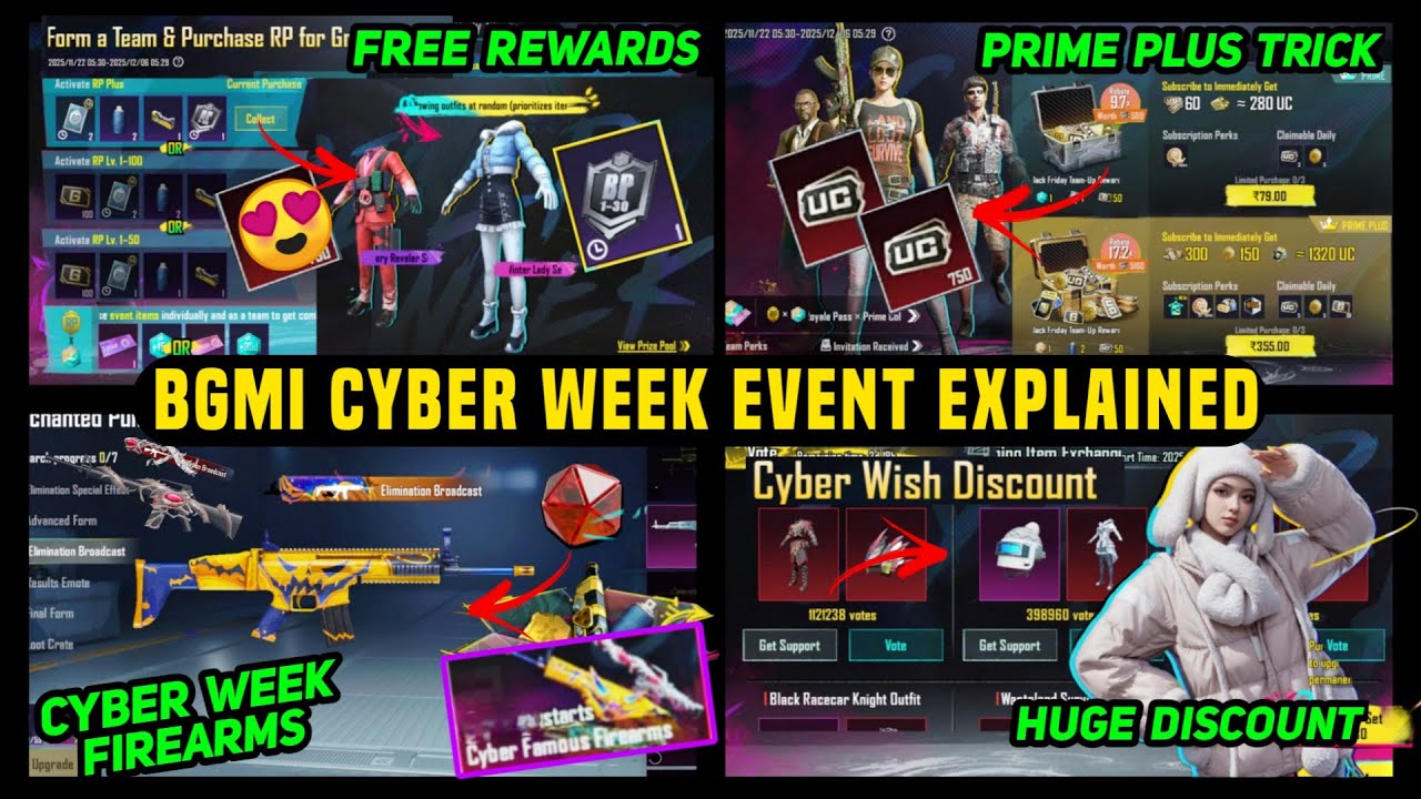 BGMI CYBER WEEK EVENT EXPLAIN | PRIME PLUS RP TEAM SET DRAW CYBER WISH DISCOUNT CYBER FAMOUS FIREARM