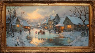 Rustic Winter Village | Children Ice Skating in Snow | | Framed Art TV Wallpaper 4K screenshot 2