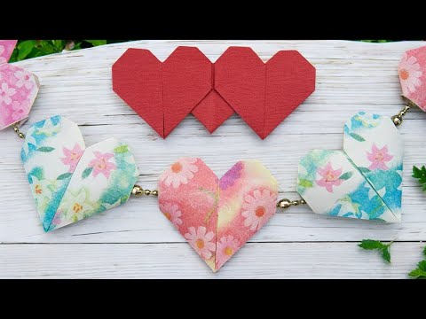 Paper Origami Heart (single & double) for a cute garland, bookmark