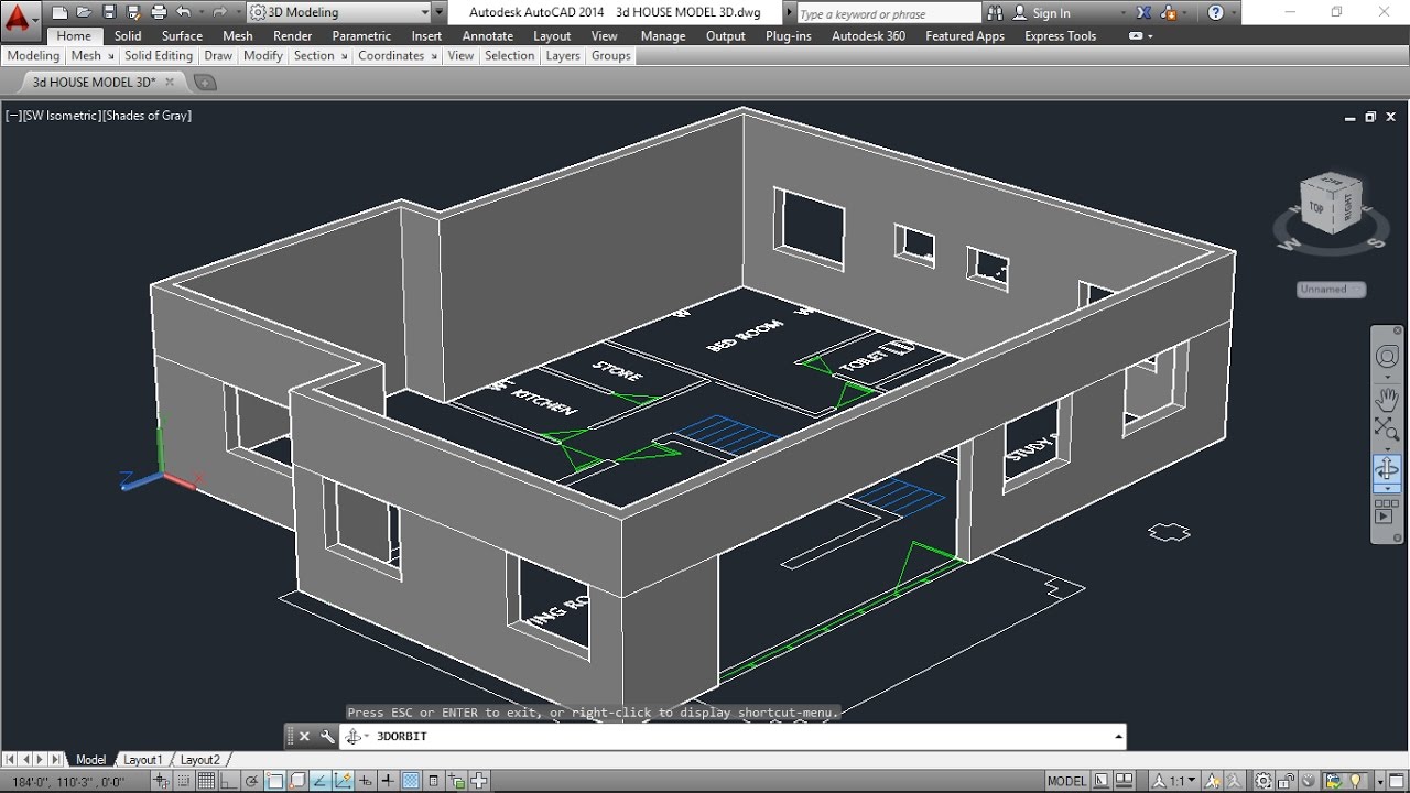 3D House Model Part-2 Autocad Basic 2D & 3D Bangla Tutorials Plan