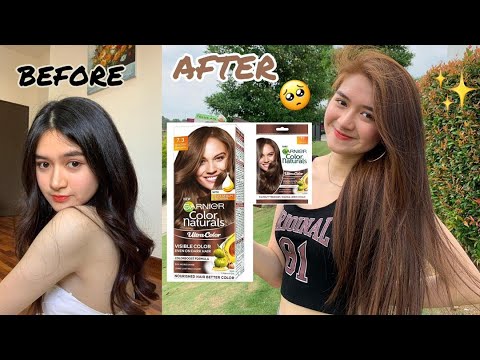 最满意的 DIY 染发经验 🤩 终于把我的黑长发染成金褐色了！✌🏻✨| Garnier Color Naturals Golden Brown 7.3