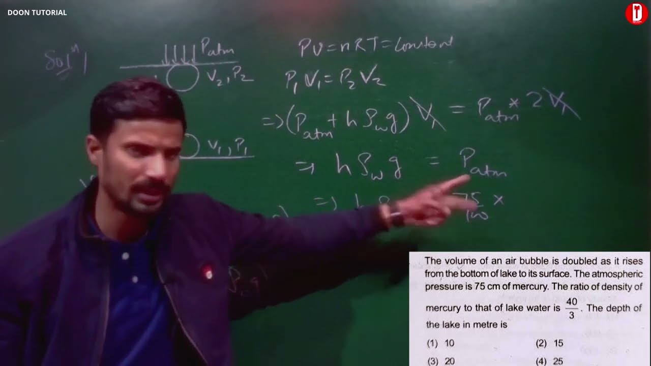 The volume of an air bubble is doubled as it rises from the bottom of lake to its surface....QN 24