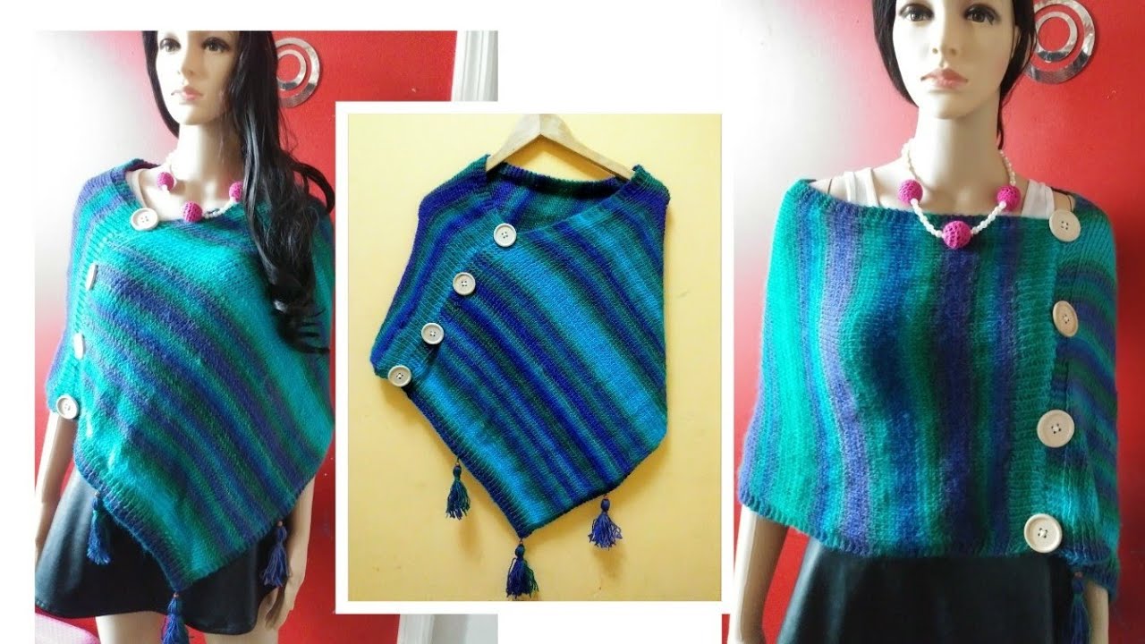 CAPA O PONCHO TEJIDO EN 2 AGUJAS MUY FACIL