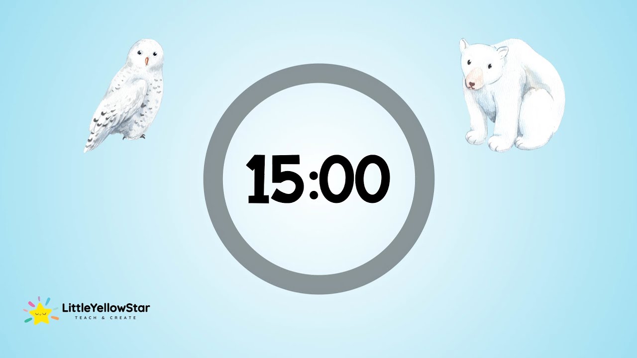 Winter Arctic Animals – 15 Minutes Countdown Timer With Calm Instrumental Music | Classroom Timer