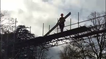 Erection of free standing scaffold for timber frame installation