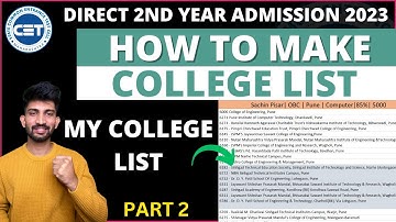 DSE Actual College List Making Part 2 | Direct Second Year Engineering College List 2023