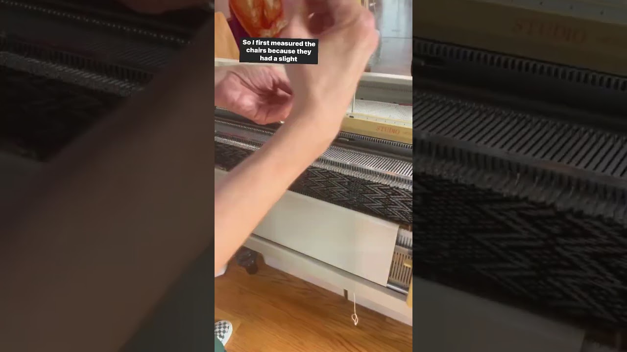 I used my 1970’s knitting machine to recover alley-found chairs for the studio. 