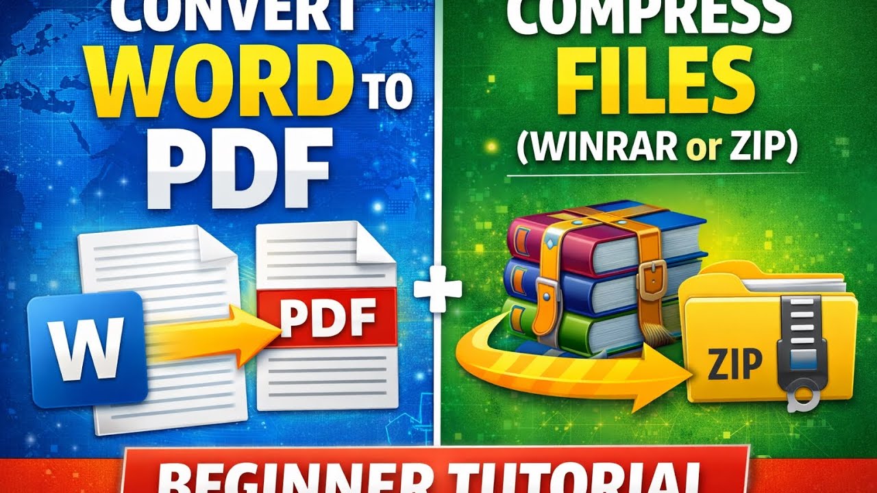 How to Convert Word to PDF & Compress Files (WinRAR or ZIP) | Beginner ...