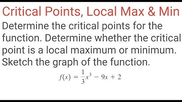 CRITICAL POINTS, LOCAL MAX-MIN Using First Derivative Test For f(x) = (1/3)x^3 - 9x + 2 & Sketch