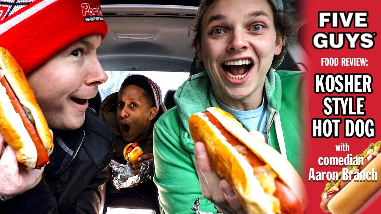 Five Guys Kosher-Style Hot Dog Food Review with Comedian Aaron Branch