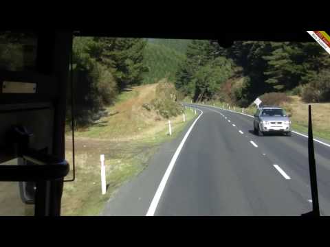 Video might be a little borring. These are some views from the road in New Zealand. Might give some impression if you are going to take bus ride in this country. Trip from Auckland to Wellington is a very long journey across almost all North Island. All people use air travel because of extreme distances. As you can see there are very very few houses a long the way. It was middle of winter, so there was some frost in forest and mountains got snow caps. You can also see road around lake Taupo and desert road.