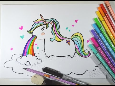 Vídeo de fazer desenho e colorir - Fazer desenho e colorir emoji bonito do  unicórnio do arco íris 