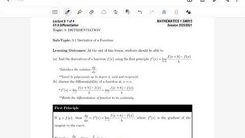 Chapter 9 : Differentiation (Part 1 : First Principle) MADAME AINI