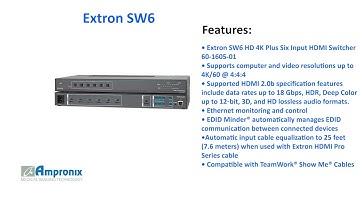 Extron SW6 HD 4K Plus Six Input HDMI Switcher 60-1605-01 Sales | Service | Repair | Exchange