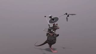 Rat tech engeneer in exoskeleton. 3D model. Rigged