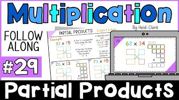 Partial Products multiplication lesson, how multiply 2 x 2 digits with partial products method Q29