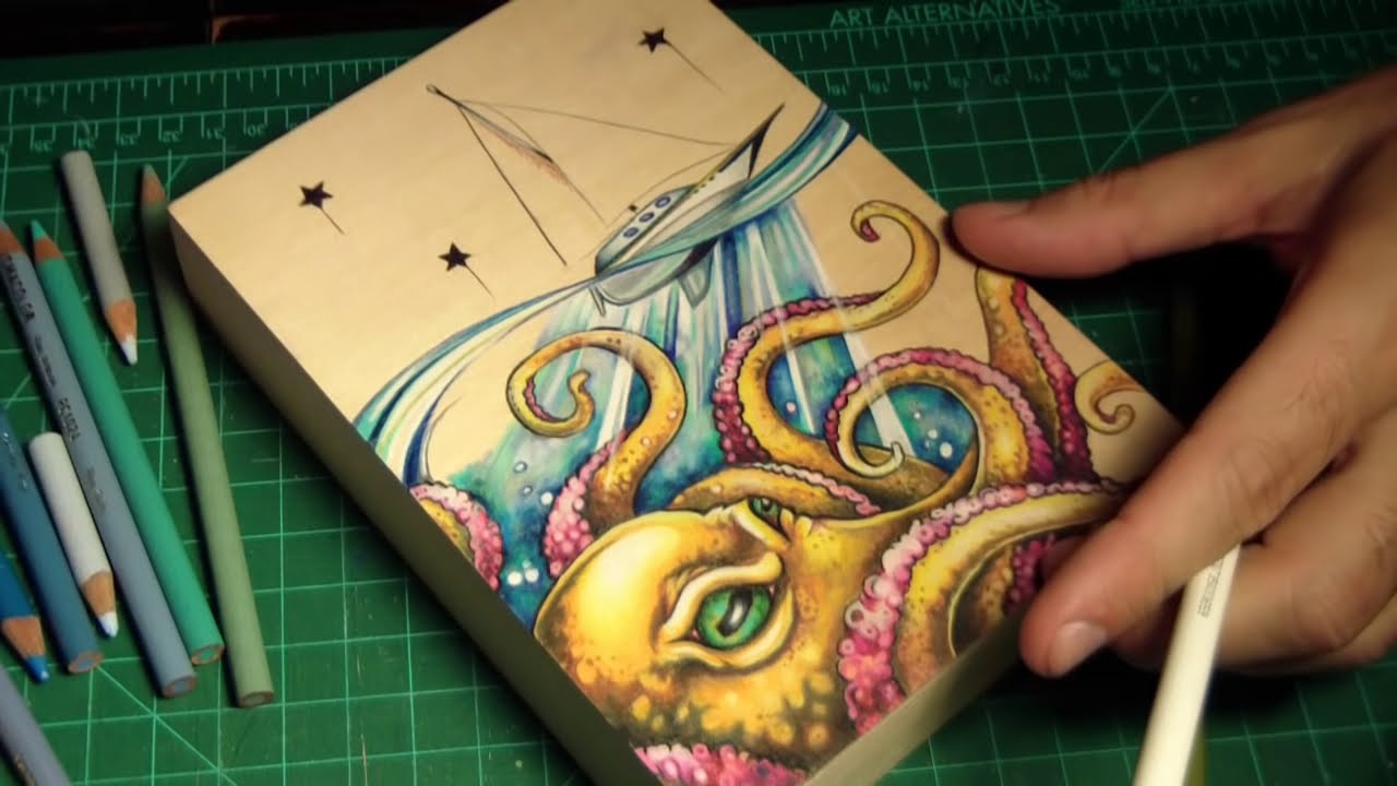 Time Lapse Prismacolor pencil octopus drawing - YouTube