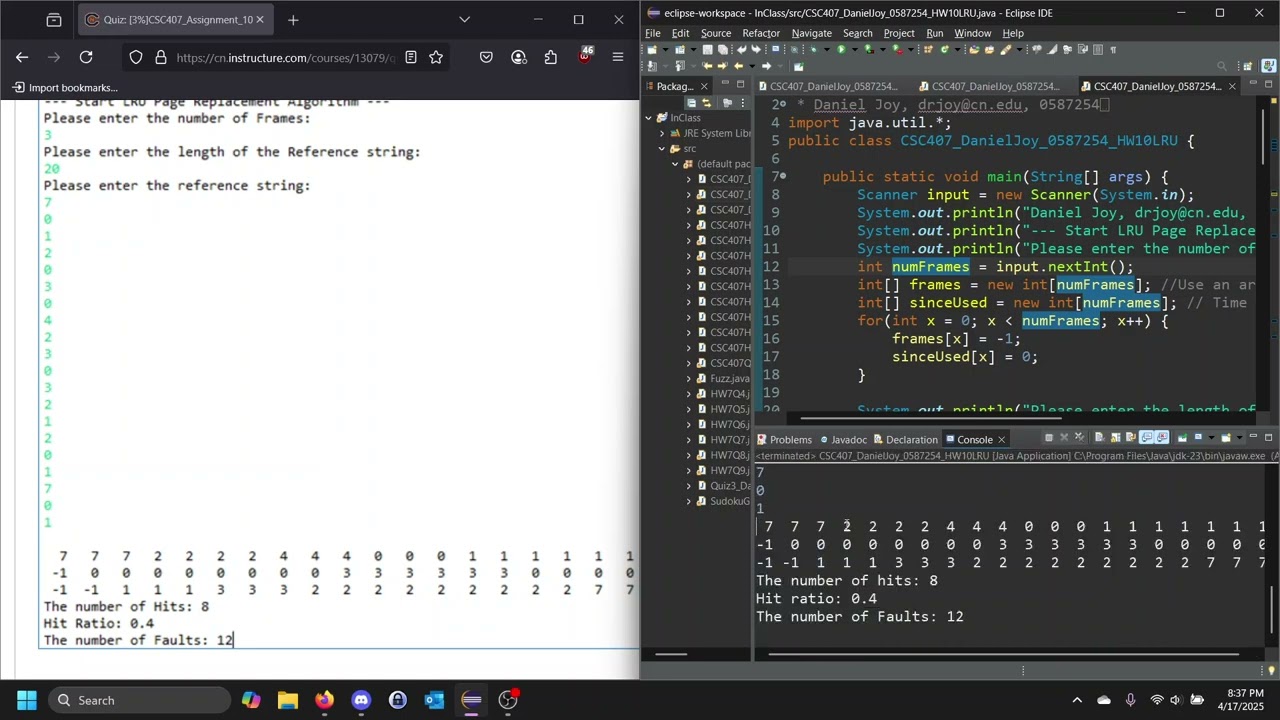 CSC407 HW10 DanielJoy LRU