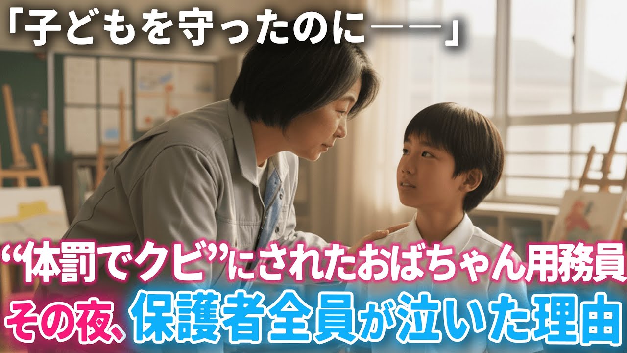 イジメられっ子を助けた優しい用務員のおばさんがクビに。その夜、保護者会で大人全員が泣いた理由