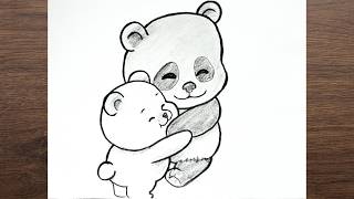Full How to Draw Cute Pandas Hugging | Easy Pencil Sketch Tutorial for Beginners Guide