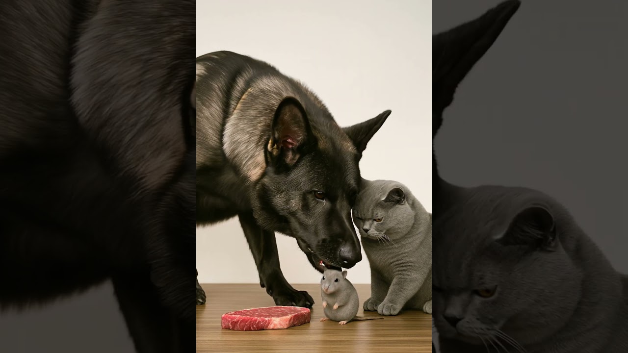 A Day of a Wolfdog and a Cat Sharing Food...