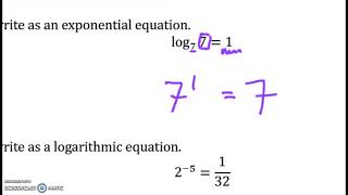 Converting between logarithmic and exponential equations